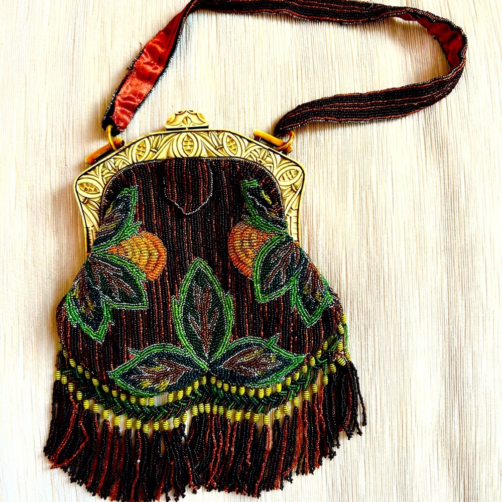 Beaded Floral Clutch with Gold Frame